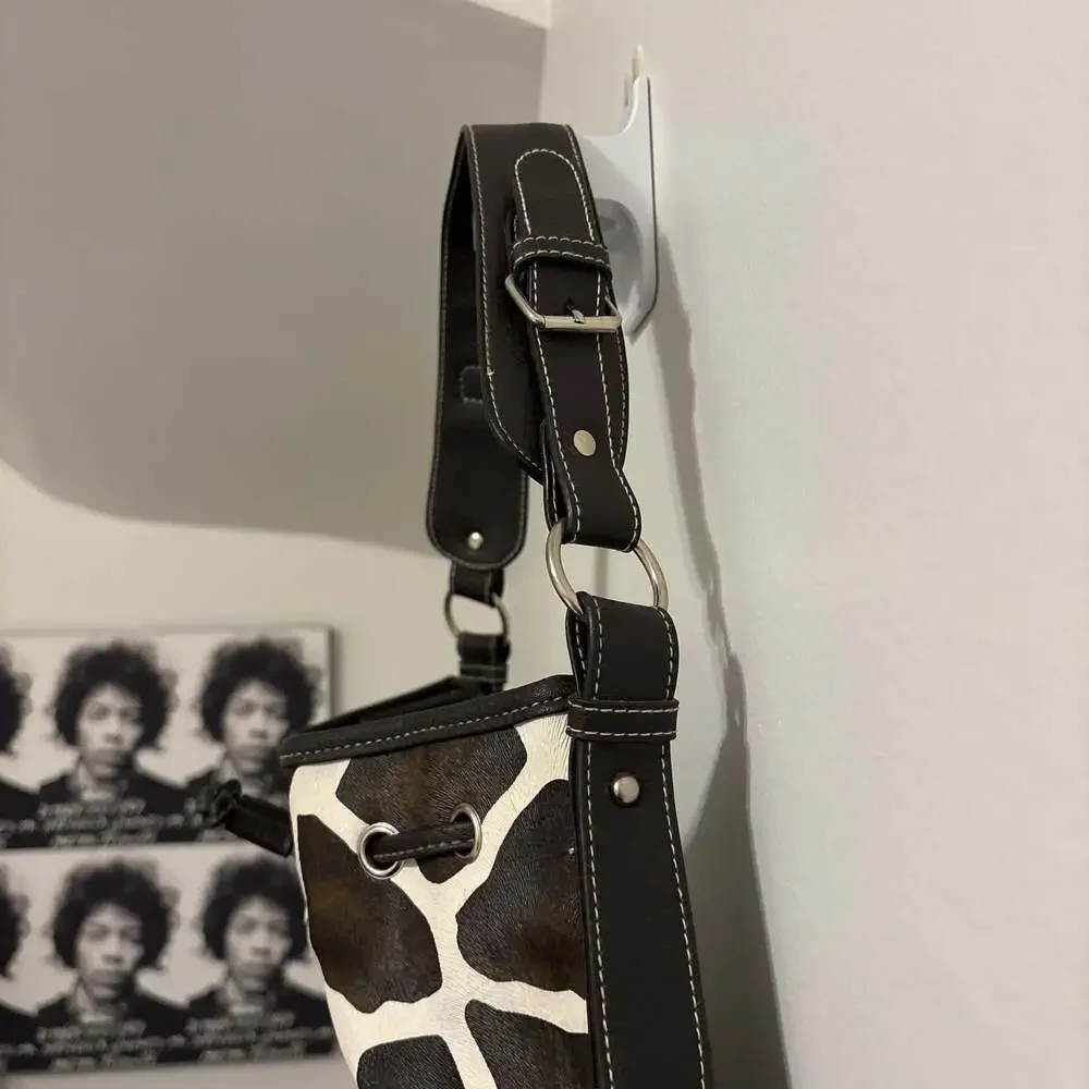 Attention Womens Black and White Faux Leather Shoulder Bag w Brown Accent Large